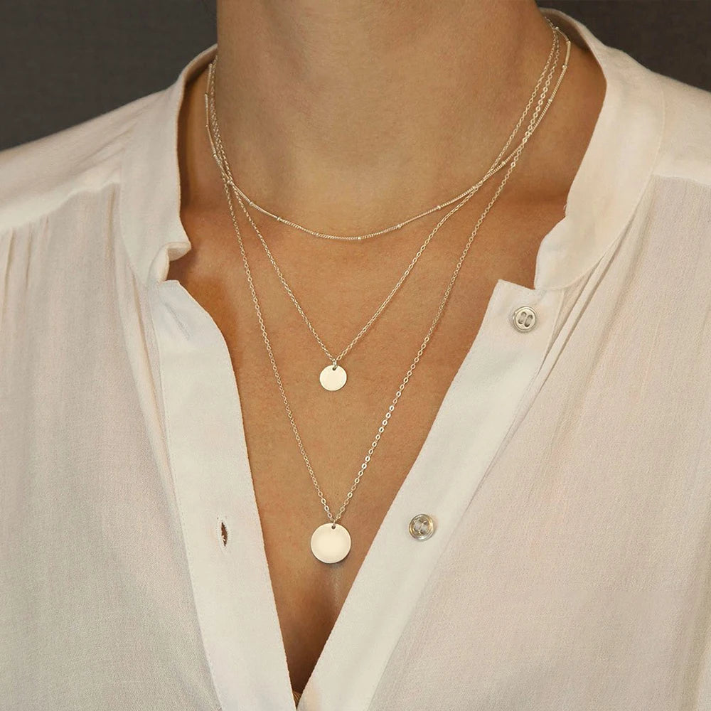 EManco 3 peças de colar em camadas de aço inoxidável separado feminino pingente, gargantilha e conjunto de colar de corrente joias da moda
