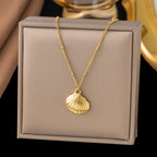 Colar feminino concha 14k banhado a ouro aço inoxidável em camadas estrela do mar concha pérola charme colar verão praia jóias