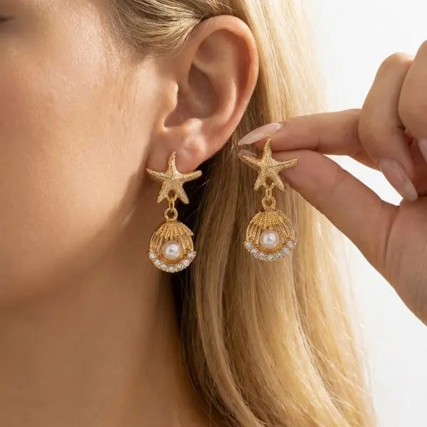 Boho Starfish Dangle Earrings for Women Gold Color Starfish Shell Metal Earring Summer Beach Party Vacation Charm Jewelry Gifts