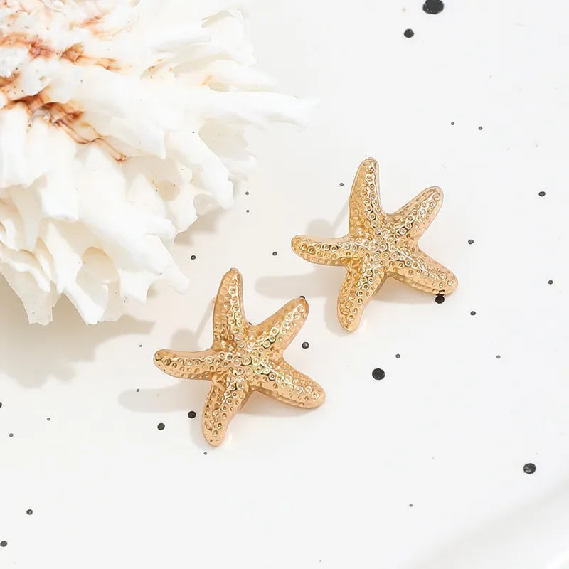 1 Pair Geometric Temperament Casual Starfish Stud Earrings Summer Simple Beach Vacation Style Earrings Ocean Jewelry Gift 2024