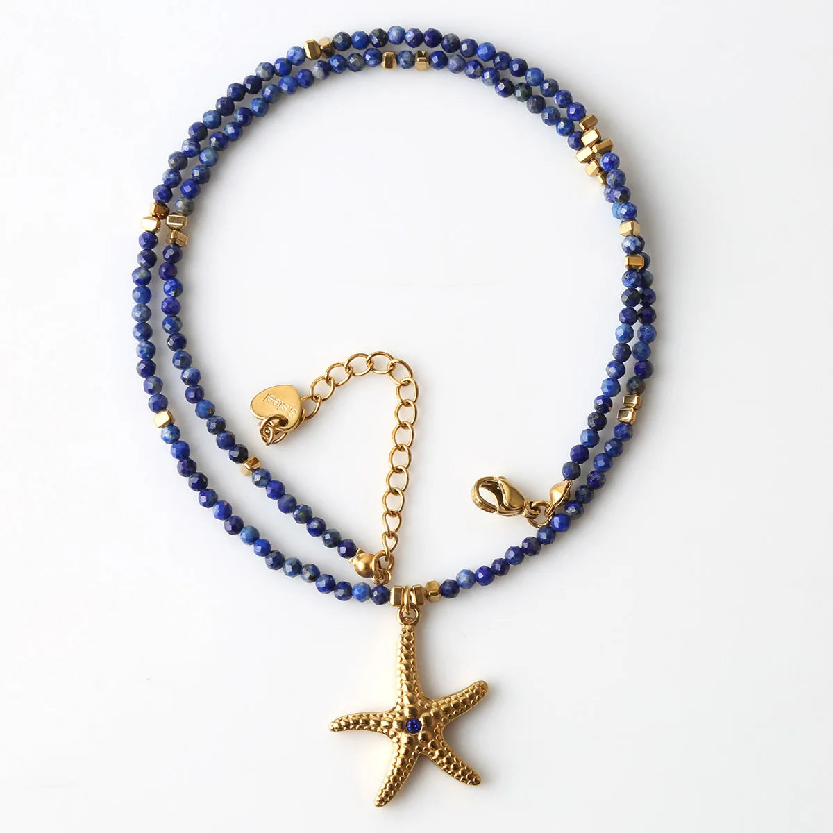 Marine animal colored natural stone bead necklace, stainless steel small fish pendant, personalized and fashionable necklace