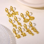 Brincos de argola de concha de estrela do mar de água doce para mulheres elegantes de aço inoxidável cor dourada aretes acessórios de joias de natal