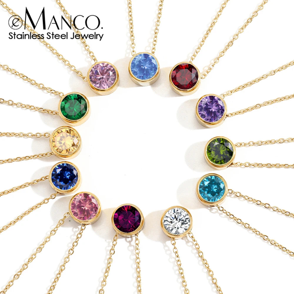 Colar eManco de zircônia de alta qualidade, cor ouro e prata, estilo Y2K, para mulheres, em aço inoxidável, com pedra de nascimento, para festas e uso diário.
