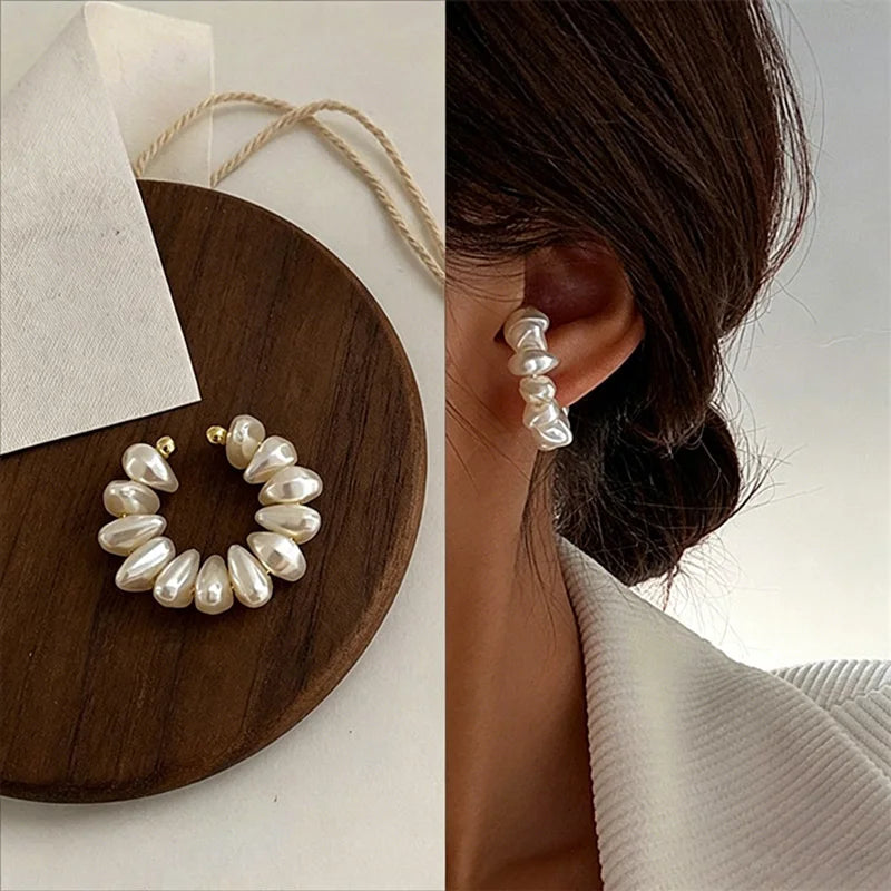 1 peça Clipe de Orelha com Pérola para Mulheres, Falso Piercing, Brinco de Pressão Elegante com Pérolas de Imitação, Joias para Presente, Atacado