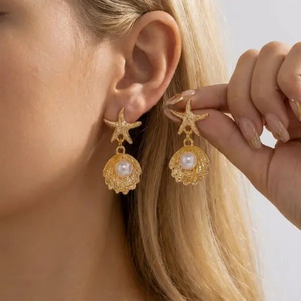 Boho Starfish Dangle Earrings for Women Gold Color Starfish Shell Metal Earring Summer Beach Party Vacation Charm Jewelry Gifts