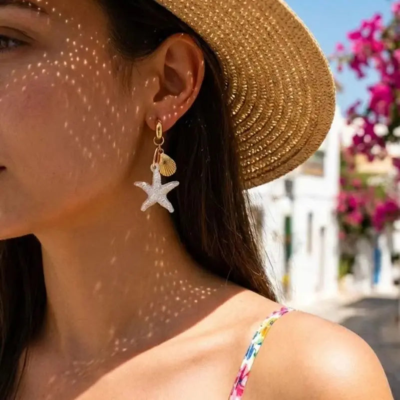 Boho Starfish Dangle Earrings for Women Gold Color Starfish Shell Metal Earring Summer Beach Party Vacation Charm Jewelry Gifts