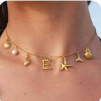 sun estrela do mar concha inicial colar à prova dwaterproof água 18k banhado a ouro aço inoxidável charme colares surfista menina verão praia presente