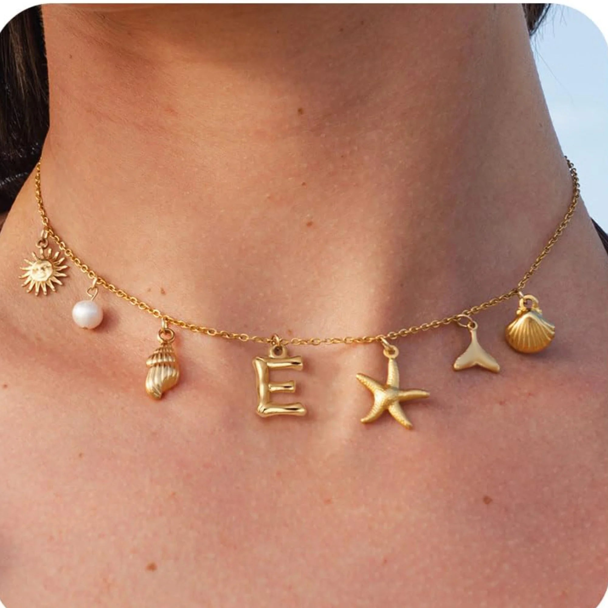sun estrela do mar concha inicial colar à prova dwaterproof água 18k banhado a ouro aço inoxidável charme colares surfista menina verão praia presente
