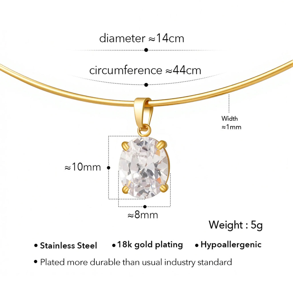 Aço inoxidável 18k banhado a ouro primavera colar gargantilha oval coração quadrado zircônia pingente colar para mulheres manchar jóias livres