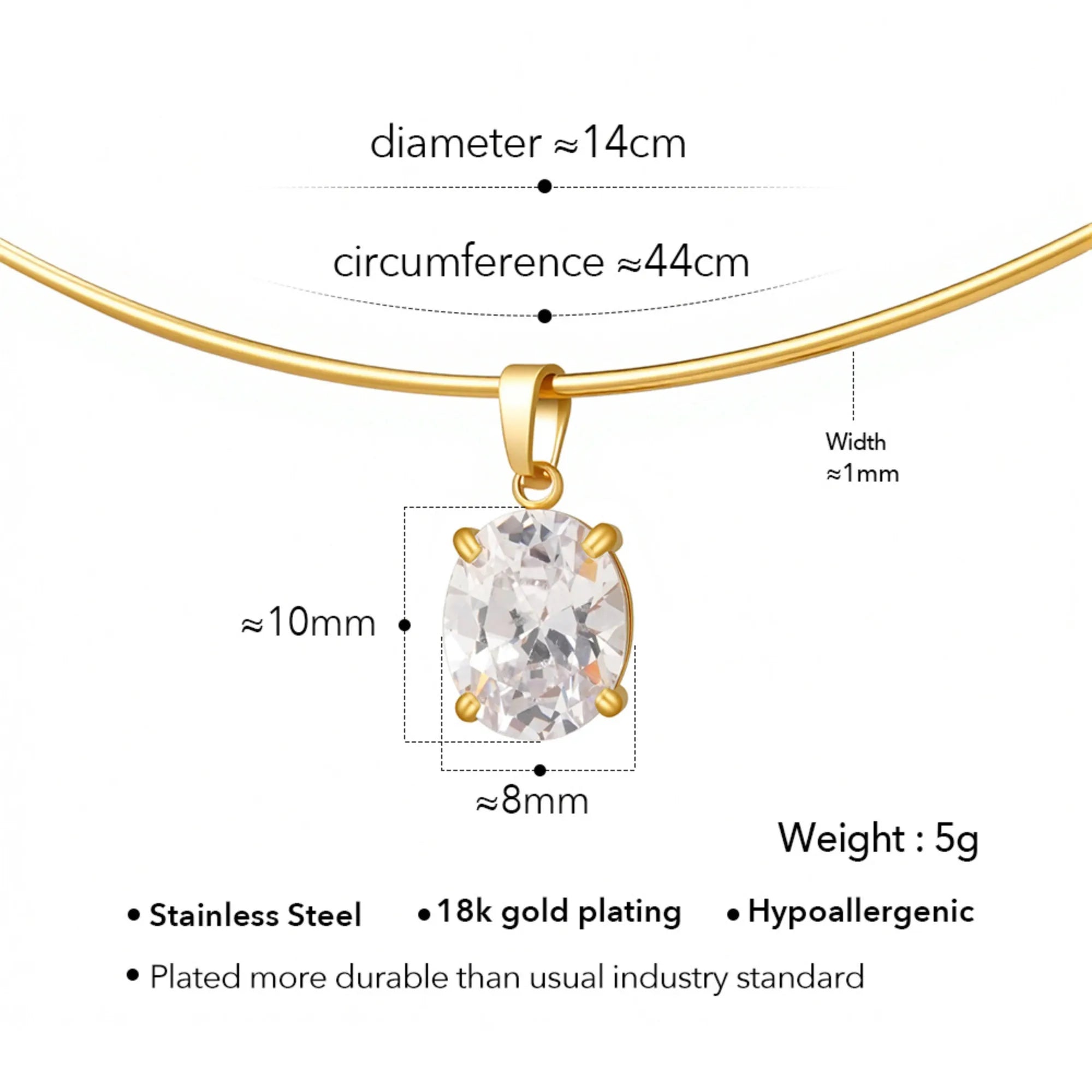 Aço inoxidável 18k banhado a ouro primavera colar gargantilha oval coração quadrado zircônia pingente colar para mulheres manchar jóias livres