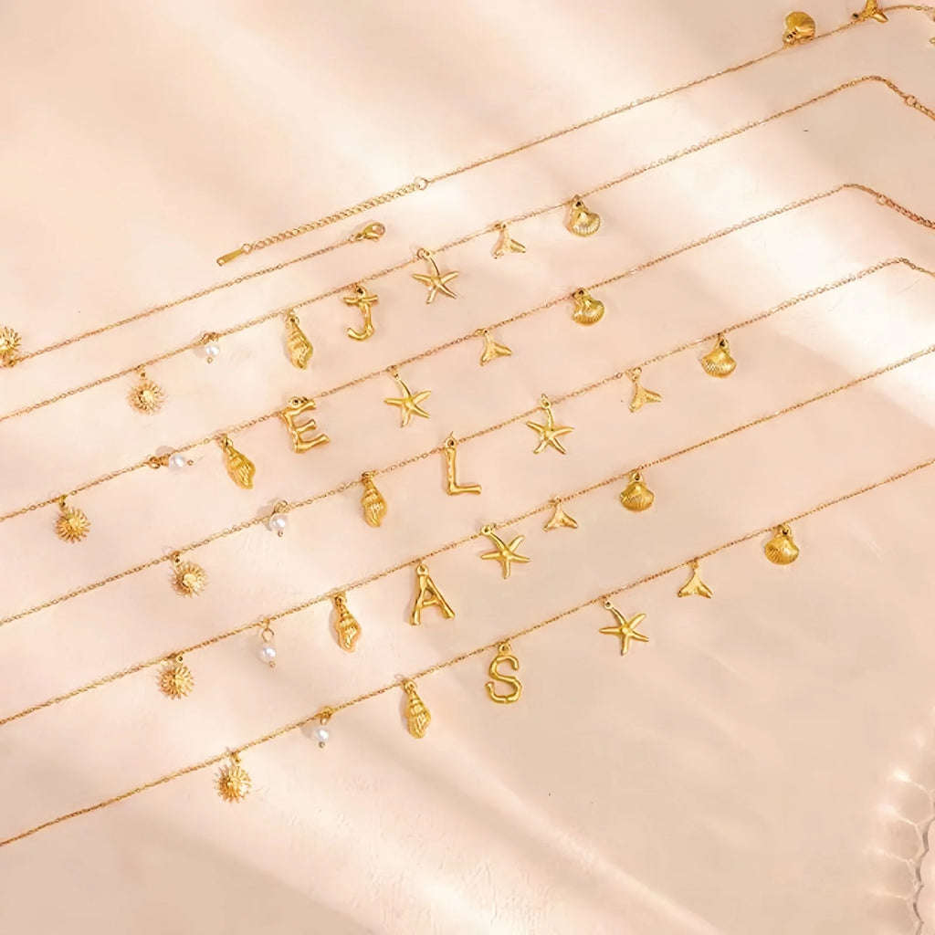sun estrela do mar concha inicial colar à prova dwaterproof água 18k banhado a ouro aço inoxidável charme colares surfista menina verão praia presente