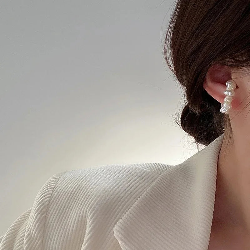 1 peça Clipe de Orelha com Pérola para Mulheres, Falso Piercing, Brinco de Pressão Elegante com Pérolas de Imitação, Joias para Presente, Atacado