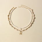 2PCS Bohemian-style beach resort style shell starfish rice bead necklace, creative starfish pendant collarbone chain