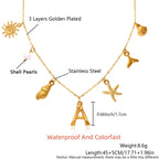 sun estrela do mar concha inicial colar à prova dwaterproof água 18k banhado a ouro aço inoxidável charme colares surfista menina verão praia presente