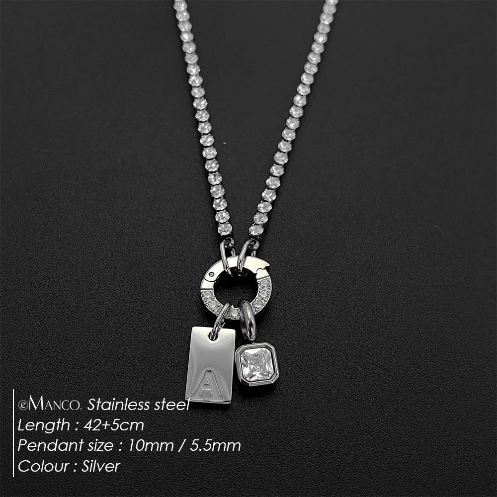 Manco aço inoxidável A-Z carta colar geométrico zircônia pingente colares charme feminino festa moda jóias