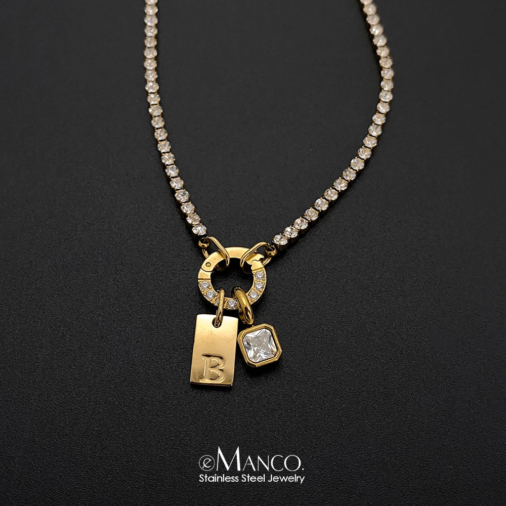 Manco aço inoxidável A-Z carta colar geométrico zircônia pingente colares charme feminino festa moda jóias