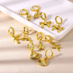 Brincos de argola de concha de estrela do mar de água doce para mulheres elegantes de aço inoxidável cor dourada aretes acessórios de joias de natal