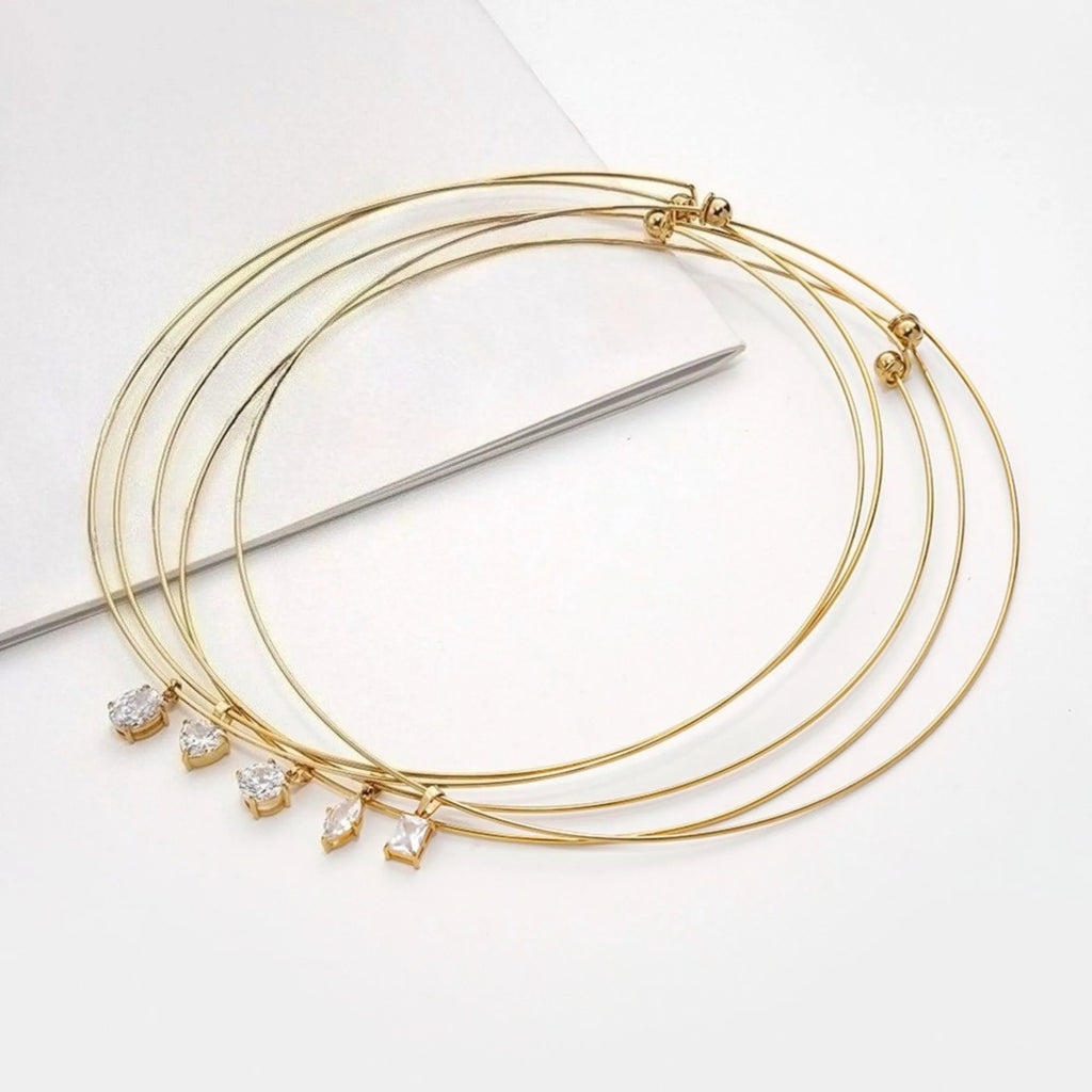 Aço inoxidável 18k banhado a ouro primavera colar gargantilha oval coração quadrado zircônia pingente colar para mulheres manchar jóias livres