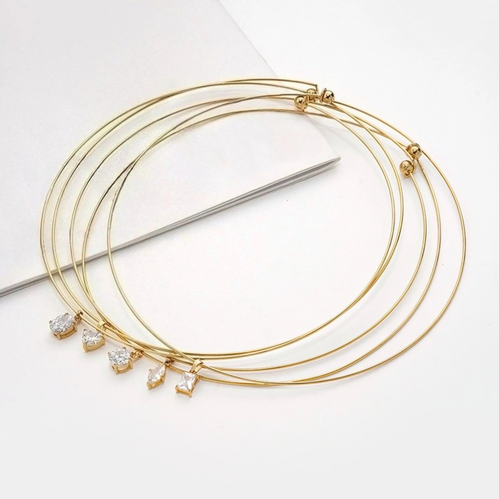 Aço inoxidável 18k banhado a ouro primavera colar gargantilha oval coração quadrado zircônia pingente colar para mulheres manchar jóias livres