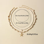 2PCS Bohemian-style beach resort style shell starfish rice bead necklace, creative starfish pendant collarbone chain