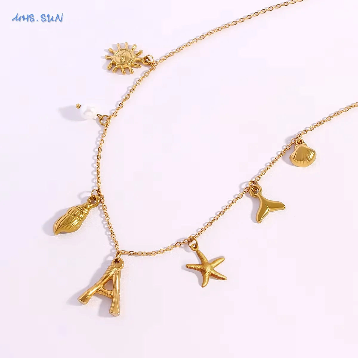 sun estrela do mar concha inicial colar à prova dwaterproof água 18k banhado a ouro aço inoxidável charme colares surfista menina verão praia presente