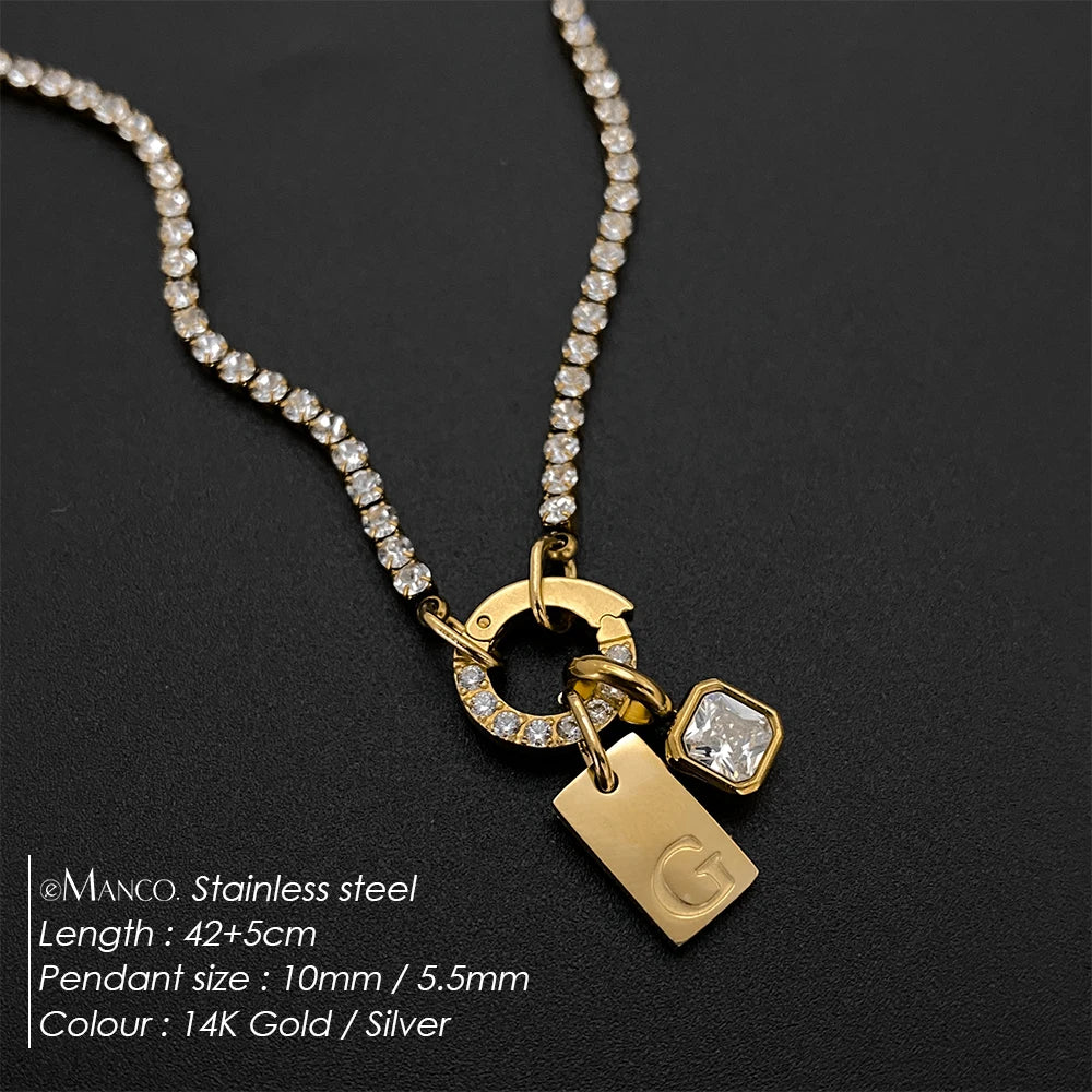 Manco aço inoxidável A-Z carta colar geométrico zircônia pingente colares charme feminino festa moda jóias