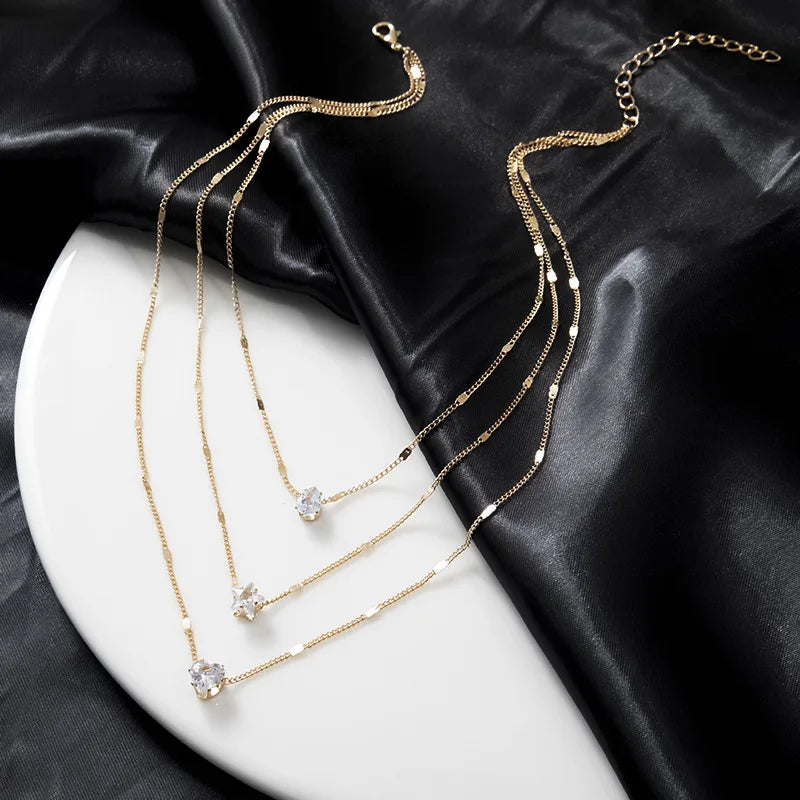 Trendy Zircon Colar De Pingente Para As Mulheres Multicamadas Cadeia Gargantilha Moda Feminina Festa Brilhante Jóias Presente