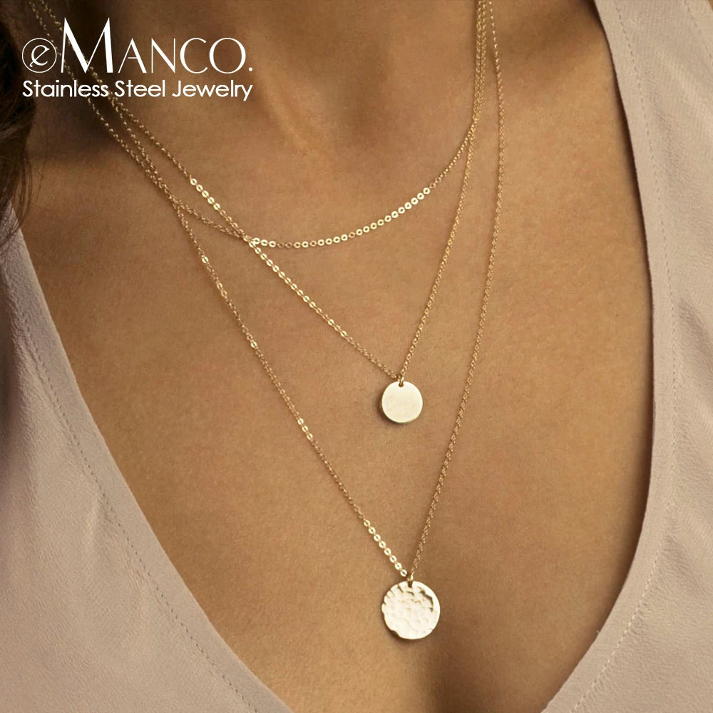 EManco 3 peças de colar em camadas de aço inoxidável separado feminino pingente, gargantilha e conjunto de colar de corrente joias da moda