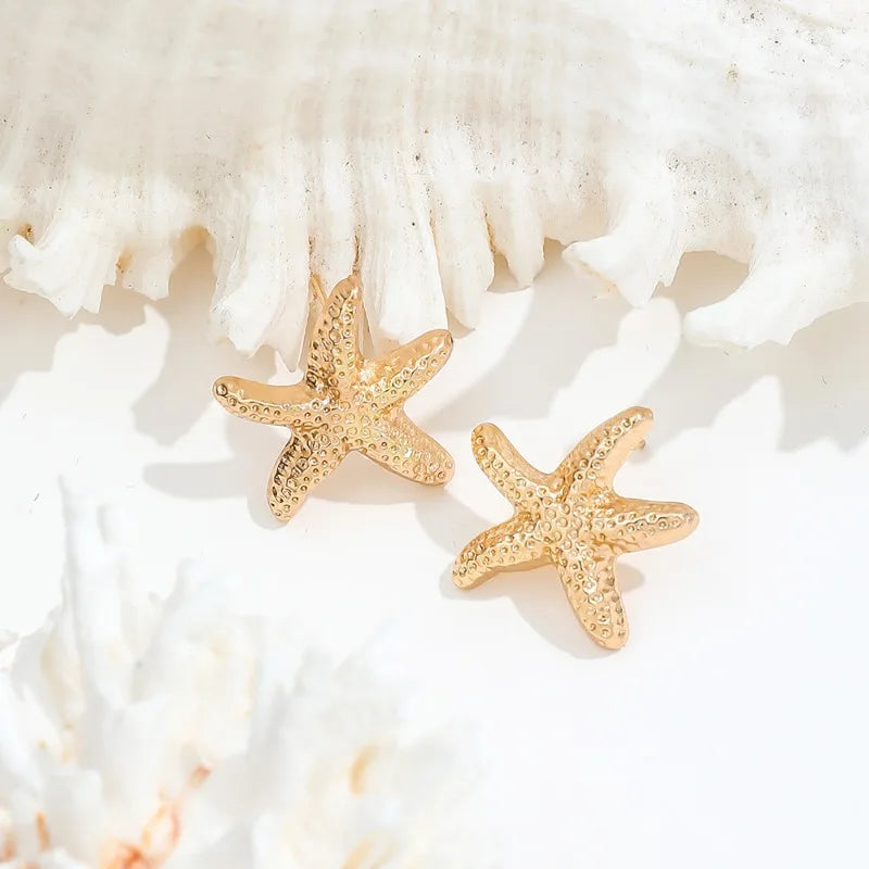 1 Pair Geometric Temperament Casual Starfish Stud Earrings Summer Simple Beach Vacation Style Earrings Ocean Jewelry Gift 2024
