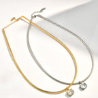 Aço inoxidável 18k banhado a ouro primavera colar gargantilha oval coração quadrado zircônia pingente colar para mulheres manchar jóias livres
