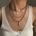 Oceano moda jóias natural lápis-lazúli spinel grânulo colar feminino verão metal peixe pingente versátil acessório
