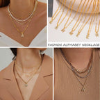 Vnox A-Z minúsculo colar inicial feminino, gargantilha pequena com letras brilhantes para meninas, pingente de colar em camadas de aço inoxidável cor dourada