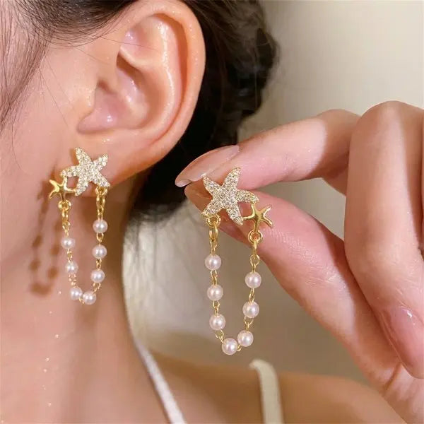 Boho Starfish Dangle Earrings for Women Gold Color Starfish Shell Metal Earring Summer Beach Party Vacation Charm Jewelry Gifts