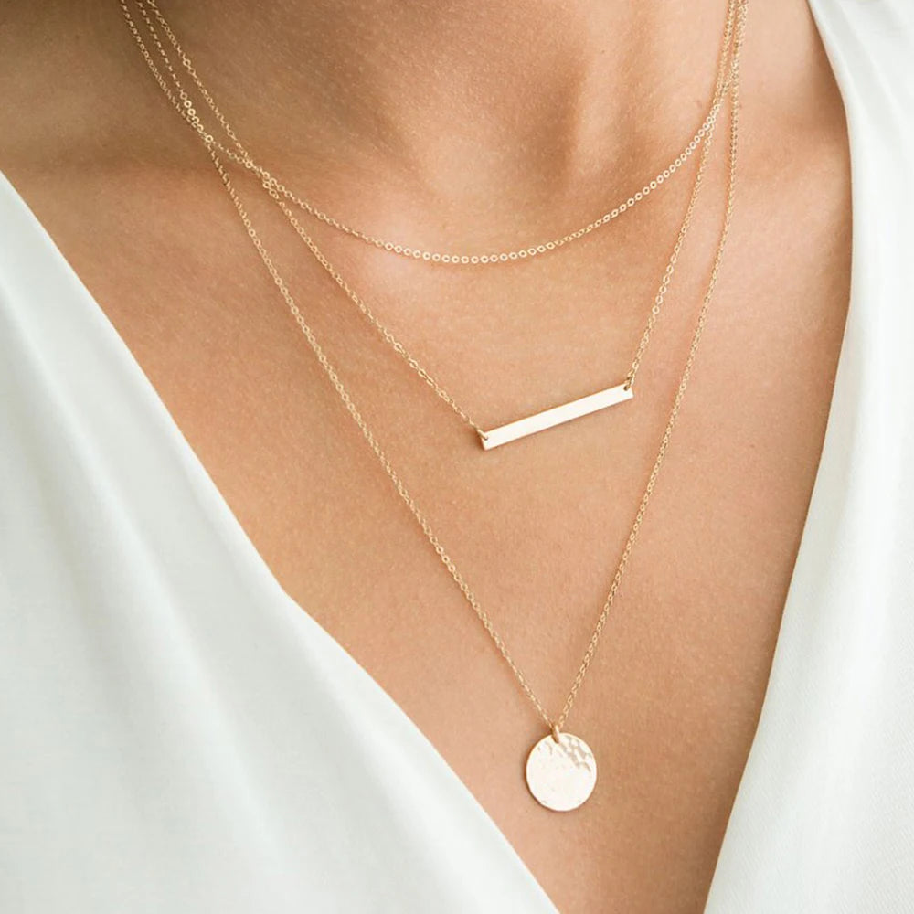 EManco 3 peças de colar em camadas de aço inoxidável separado feminino pingente, gargantilha e conjunto de colar de corrente joias da moda