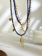 Oceano moda jóias natural lápis-lazúli spinel grânulo colar feminino verão metal peixe pingente versátil acessório