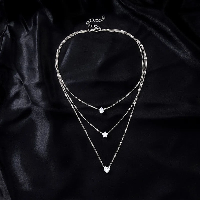 Trendy Zircon Colar De Pingente Para As Mulheres Multicamadas Cadeia Gargantilha Moda Feminina Festa Brilhante Jóias Presente
